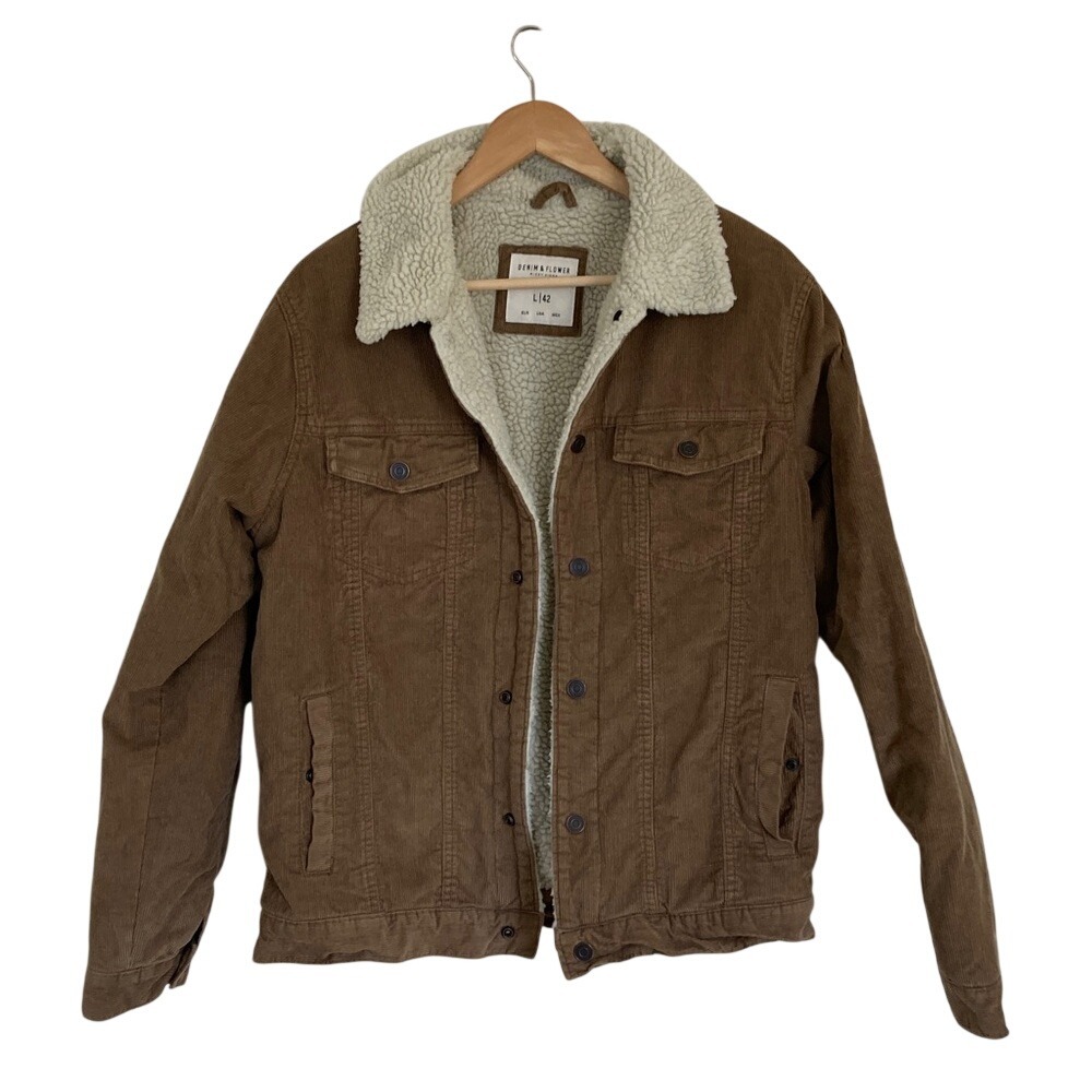 Denim & Flower Ricky Singh Mens Corduroy Sherpa Brown Coat Size Large Barn Chore